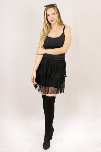 Avani Del Amour BOTTOMS Little Black Skirt Embroidered Tulle Skirt