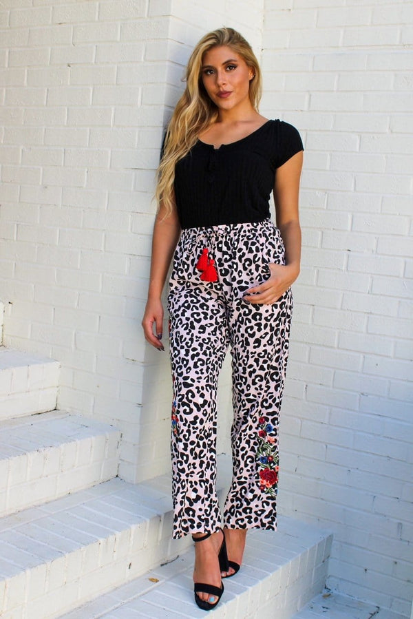 Avani Del Amour BOTTOMS Walk on the Wild Side Leopard Drawstring Pants