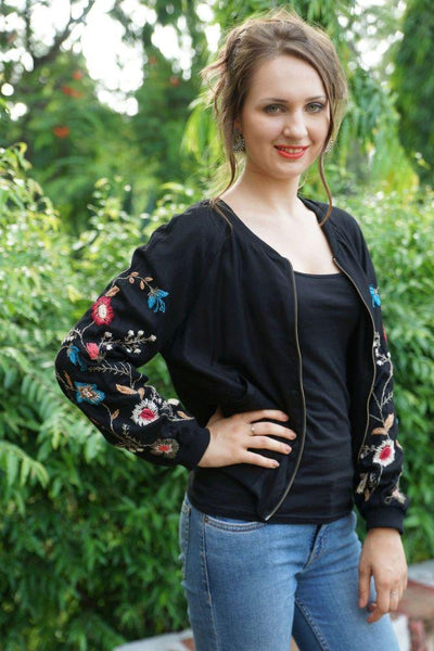 Avani Del Amour Foxy Lady Floral Embroidered Bomber Jacket