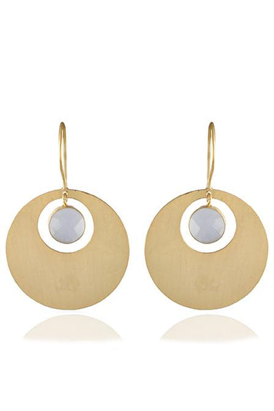 Avani Del Amour JEWELRY OS / GOLD/BLUE CHALCEDONY BLUE CHALCEDONY AND GOLD DISK HOOK EARRING