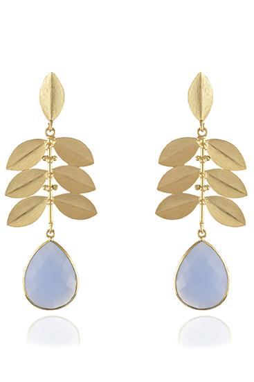 Avani Del Amour JEWELRY OS / GOLD/BLUE CHALCEDONY BLUE CHALCEDONY DROPPED LEAF EARRING