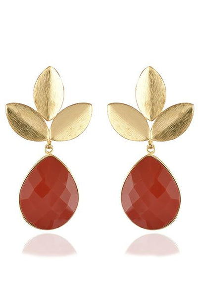 Avani Del Amour JEWELRY OS / GOLD/CORAL CORAL THREE LEAF DANGLE EARRING