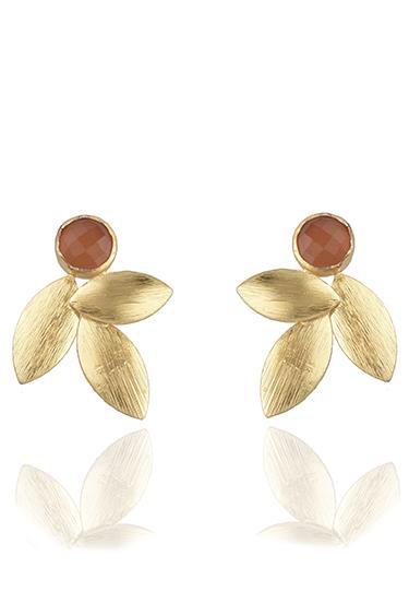 Avani Del Amour JEWELRY OS / GOLD/RED CHALCEDONY RED CHALCEDONY THREE LEAF STUD EARRING