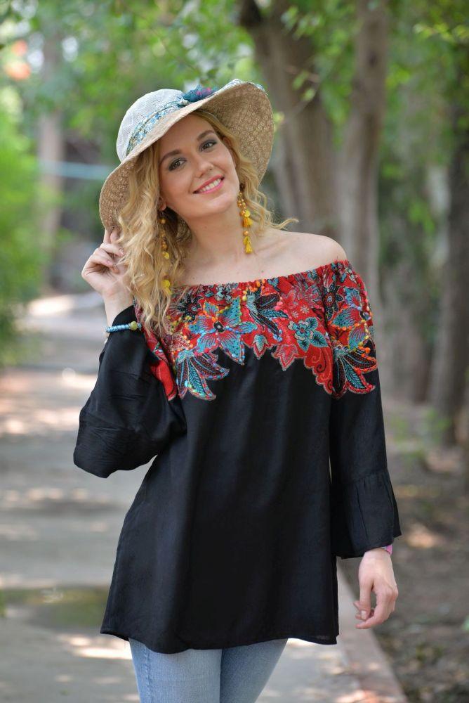 Avani Del Amour TOP Fall Foliage Off the Shoulder Tunic