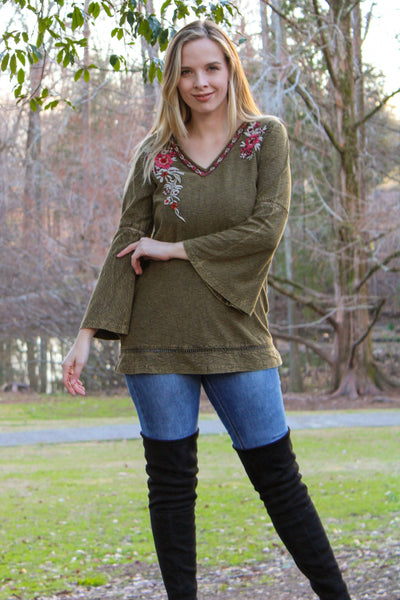 Avani Del Amour TOP Olive You Nubby Knit Tunic Top