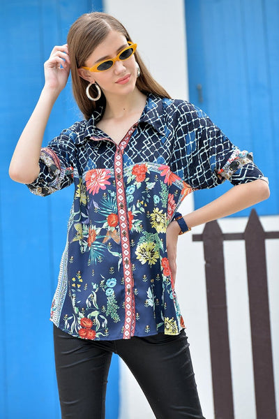 Avani Del Amour TOP Patch Me In Button Down Blouse