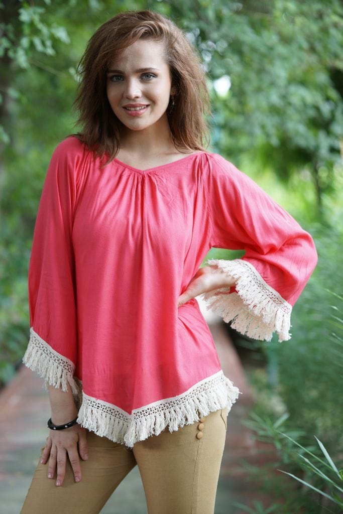 Avani Del Amour TOPS Back To Basic Flared Blouse With Fringe Trim