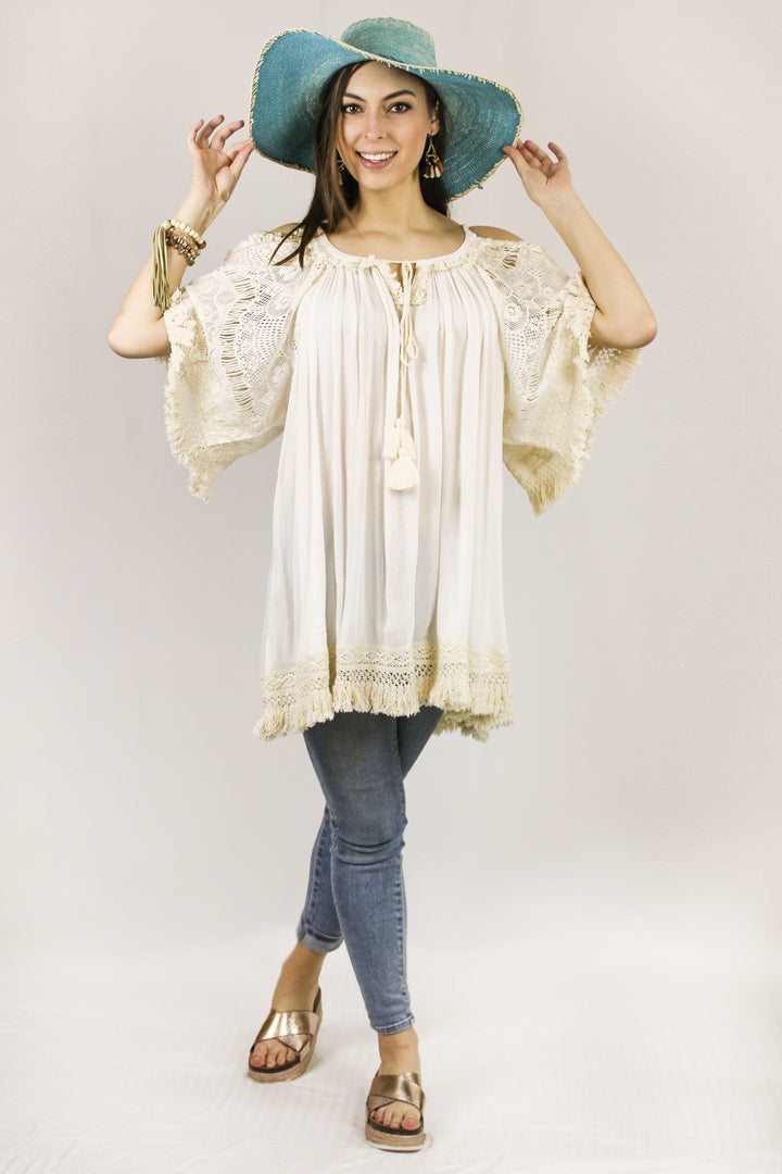 Avani Del Amour TOPS Better Than Boho Lace And Fringe Flowy Tunic