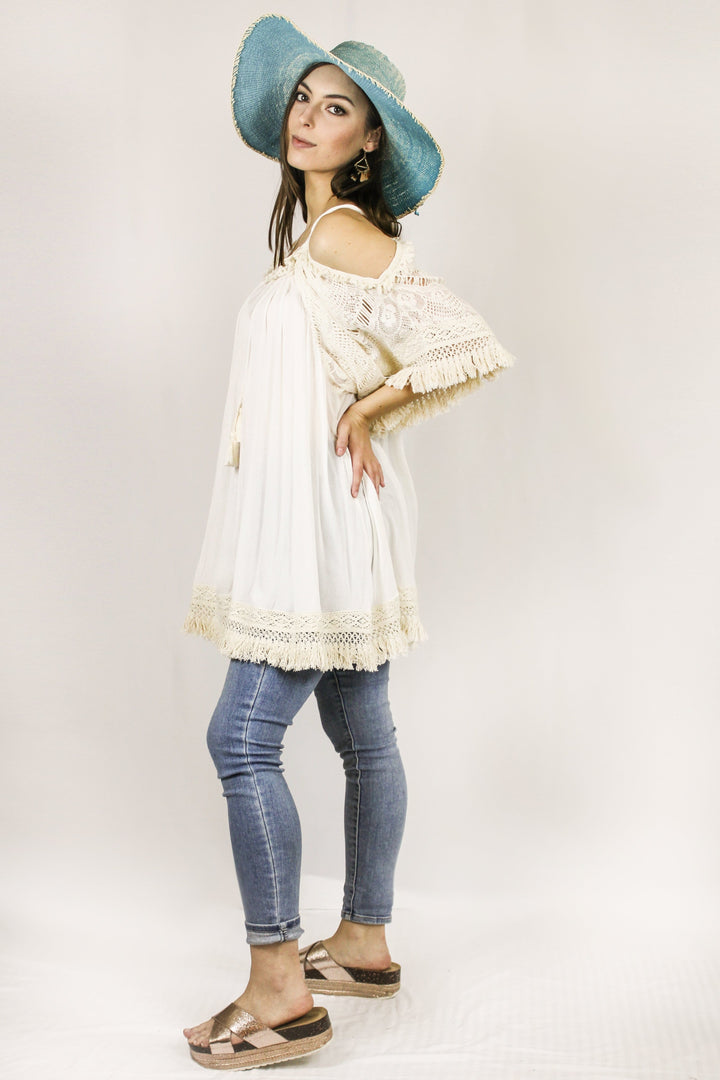 Avani Del Amour TOPS Better Than Boho Lace And Fringe Flowy Tunic