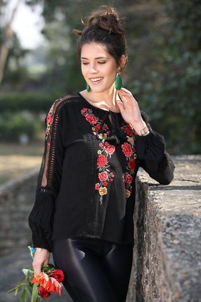 Avani Del Amour TOPS Don't Forget My Flowers Embroidered Tunic