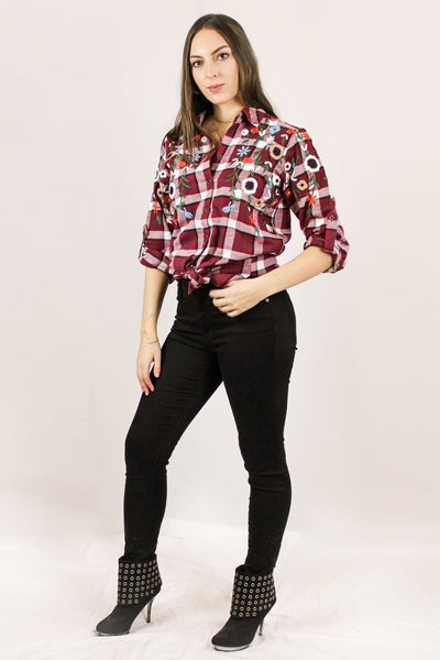 Avani Del Amour TOPS Don't Forget My Good Side Embroidered Button Down