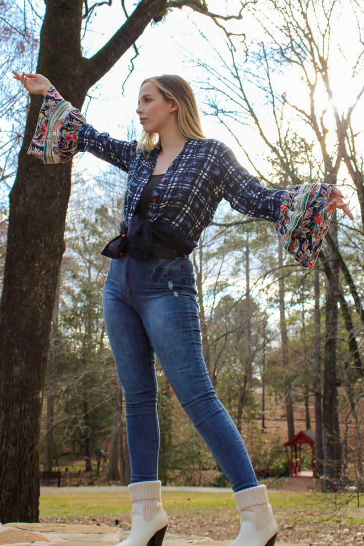 Avani Del Amour TOPS Fit Into The Mix Plaid & Floral Ruffle Blouse