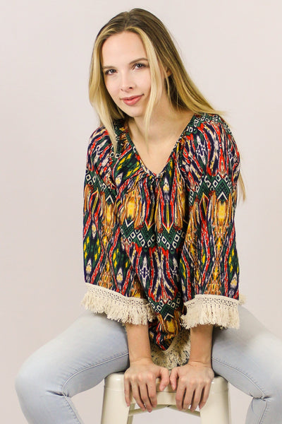 Avani Del Amour TOPS Mixed Up Media Blouse With Fringe Trim