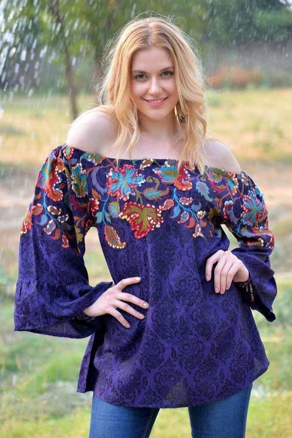 Avani Del Amour TOPS Off-Shoulder Purple Tunic