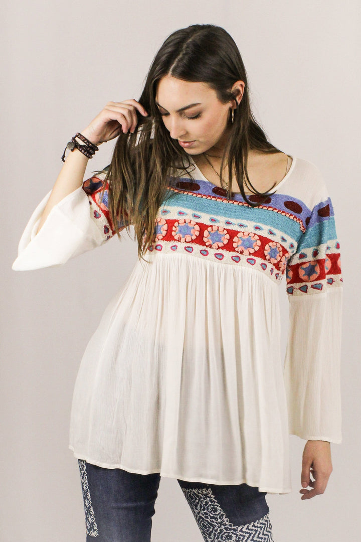 Avani Del Amour TOPS Out Of Your League Embroidered Yoke Top