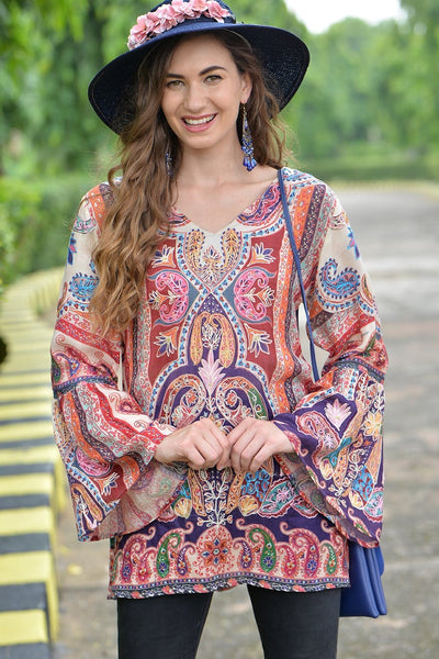 Avani Del Amour TOPS Painted Paisley Flare Sleeve Tunic